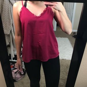 Red Tank with Lace Trimming